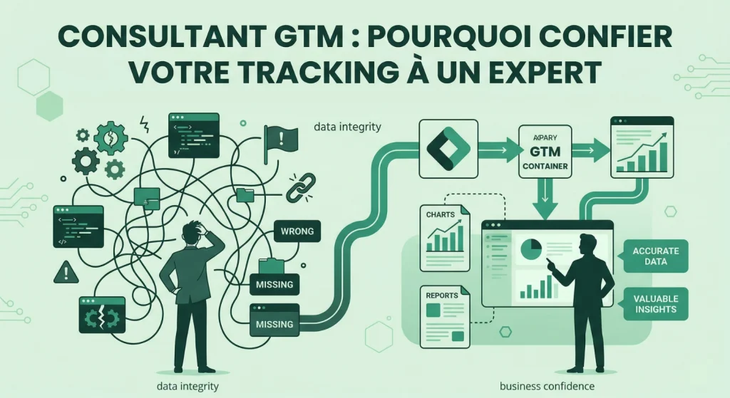 Illustration conceptuelle montrant pourquoi confier son tracking Google Tag manager à un consultant